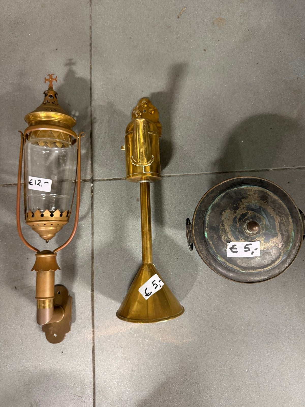 Antieke koperen lampen en schaal, Antiek en Kunst, Ophalen