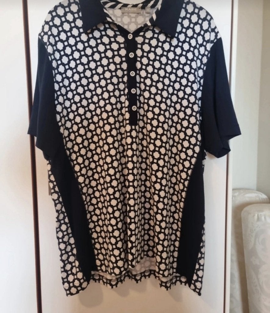 Rabe polo met korte mouwen in donker blauw en wit mt 46, Kleding | Dames, Rabe, Blauw, Maat 46/48 (XL) of groter, Ophalen of Verzenden
