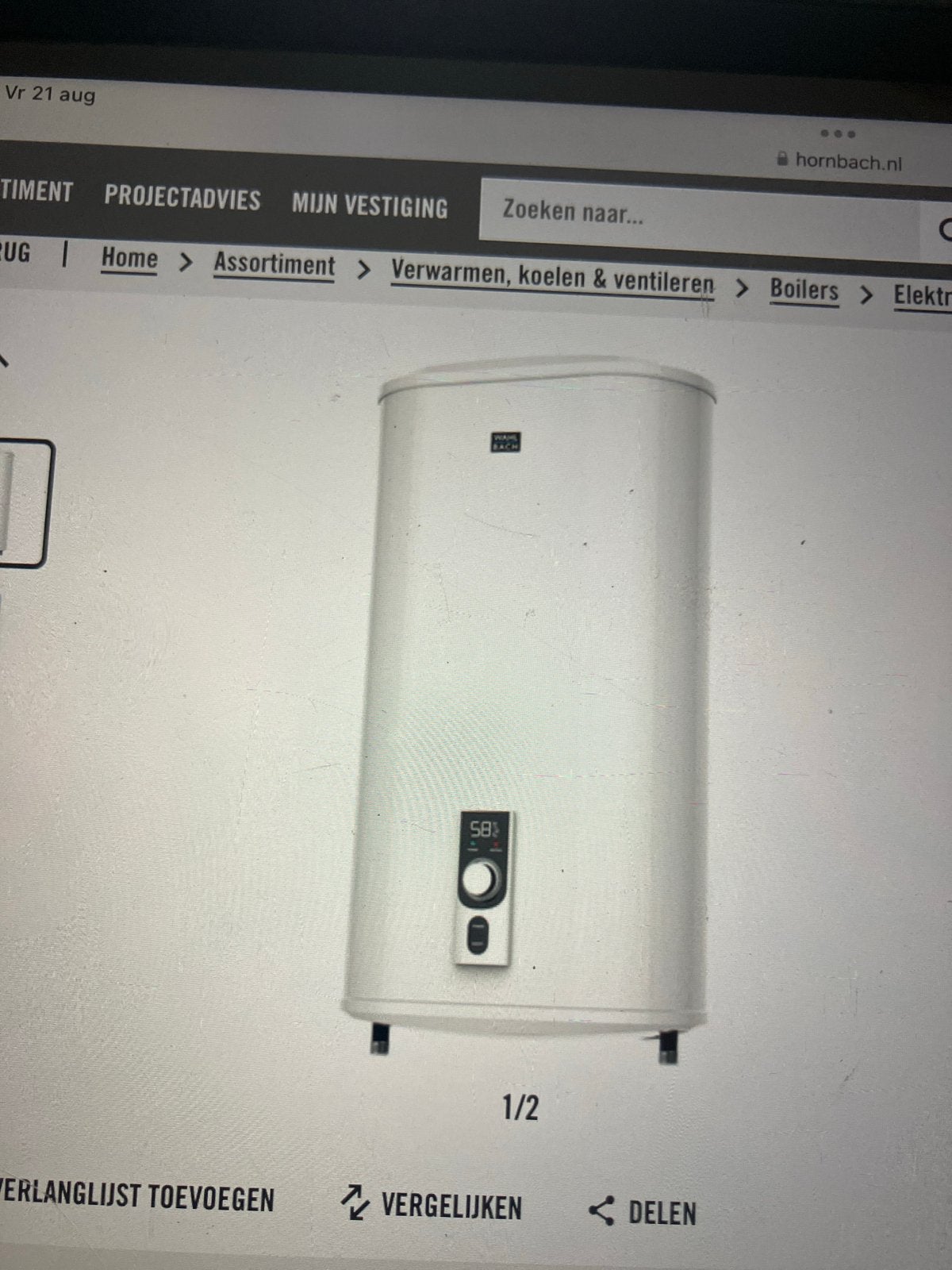 Wahlbach elektrische boiler 50 liter, 1 jaar gebruikt, Gebruikt, 20 tot 100 liter, Minder dan 3 jaar oud, Boiler