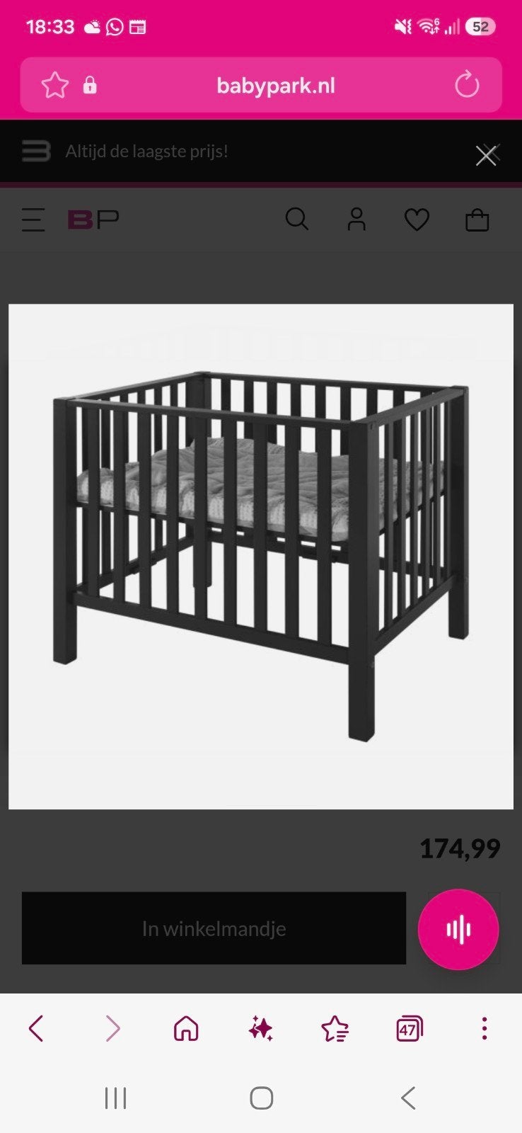 Zwart ledikantje voor baby of peuter Europe Baby Casper Box, Kinderen en Baby's, Babywiegjes en Ledikanten, Ophalen, Gebruikt
