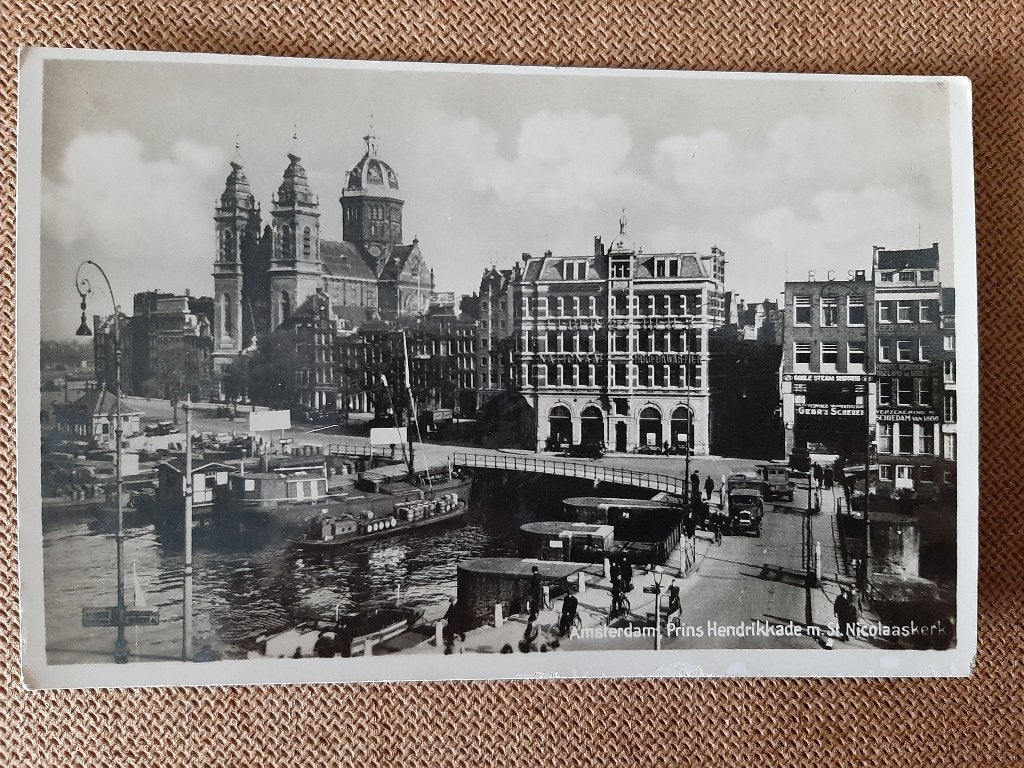Amsterdam, Prins Hendrikkade, ongelopen, foto kaart., Verzenden, 1940 tot 1960, Ongelopen, Noord-Holland