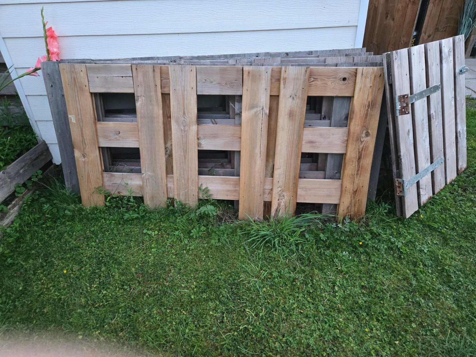 5 tuinhekken poort en palen, Ophalen, Gebruikt, Hout, Tuinhek