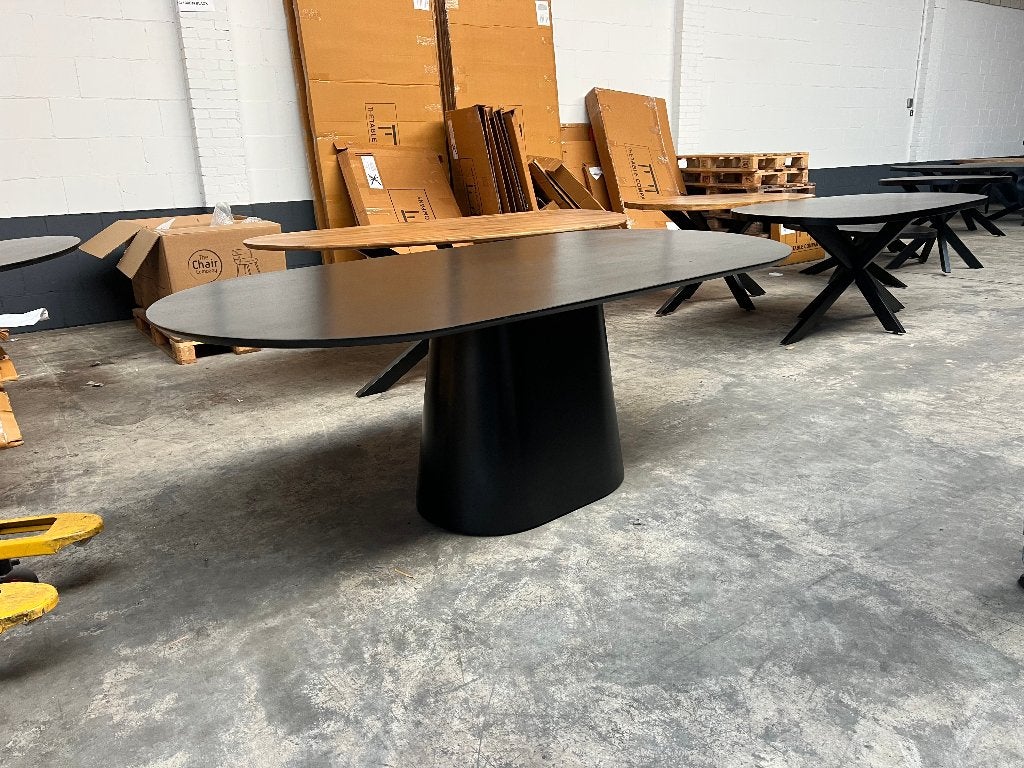 Zuiltafel 220x100cm mango zwart, Ophalen, 50 tot 100 cm, Vijf personen of meer, Ovaal