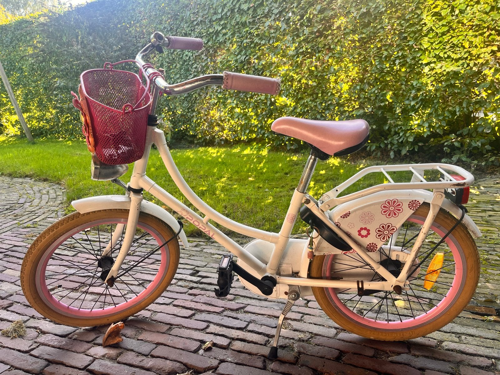 Meisjesfiets 20 inch met mandje en bagagedrager, Ophalen, Terugtraprem, Gebruikt, Handrem