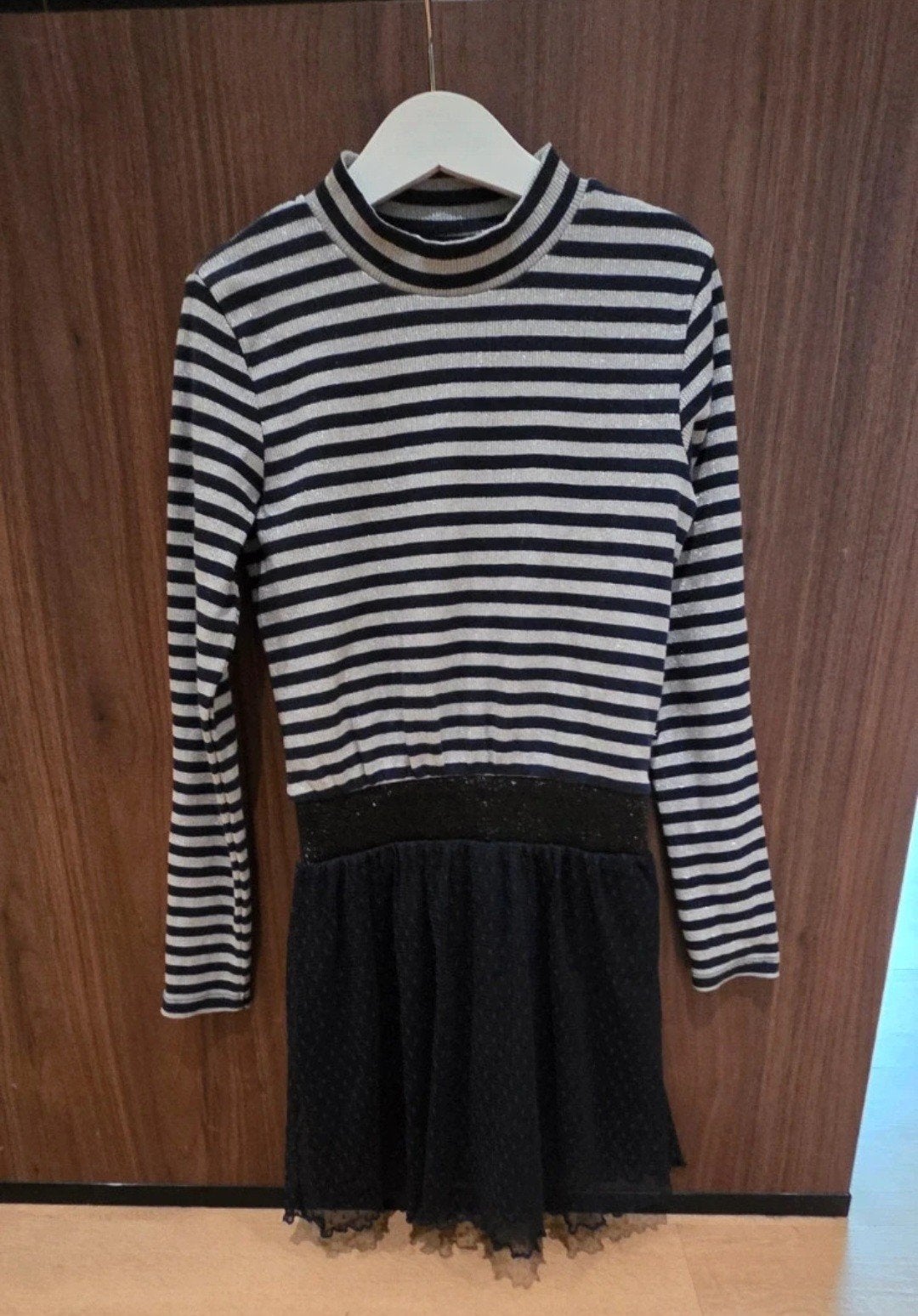 WE Fashion gestreepte jurk met glitter en tule, maat 134/140, Ophalen of Verzenden, Zo goed als nieuw, WE Fashion, Meisje