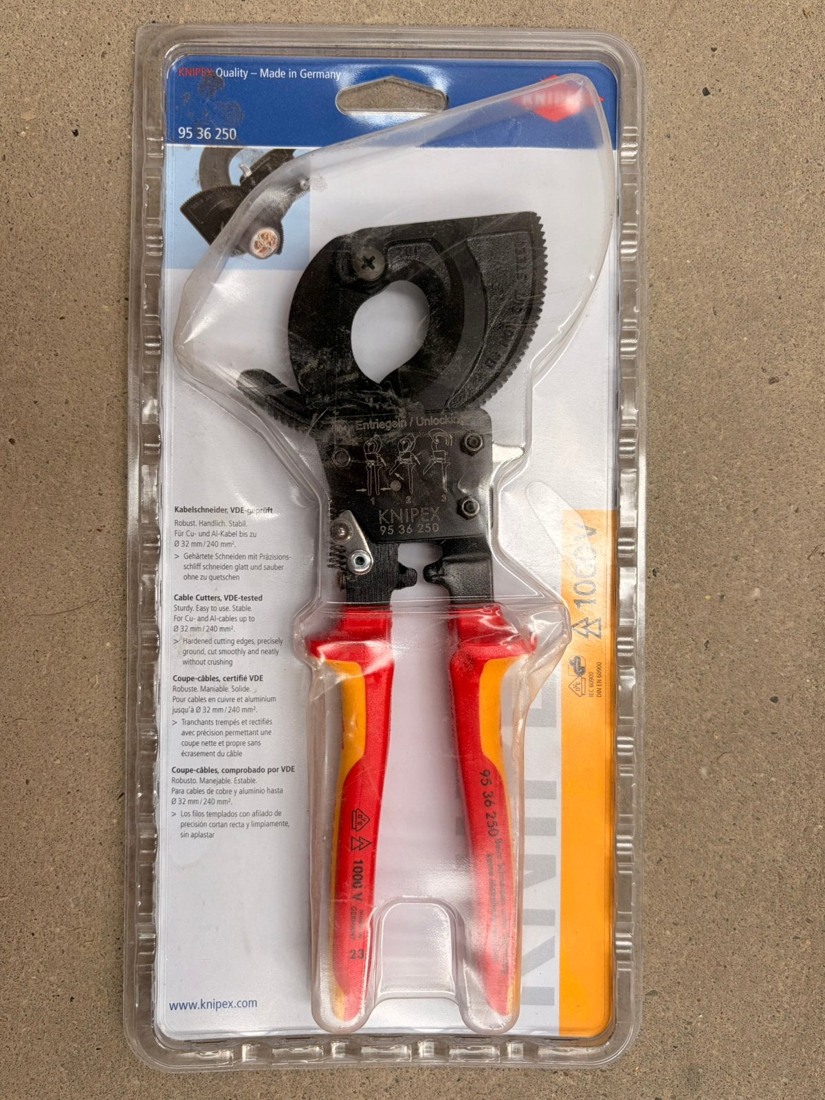 KNIPEX 95 36 250 Ratelkabelschaar – Nieuw in verpakking, Verzenden, Nieuw
