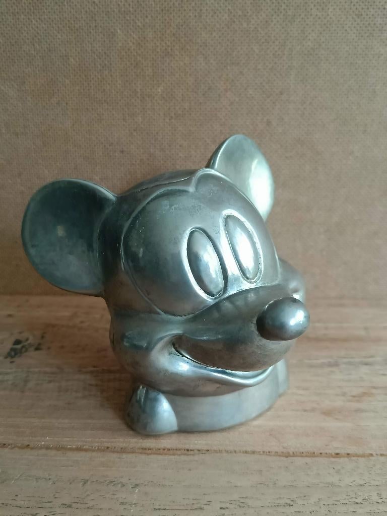 Vintage verzilverde Mickey Mouse spaarpot (Disney), Verzamelen, Disney, Beeldje of Figuurtje, Mickey Mouse, Ophalen of Verzenden