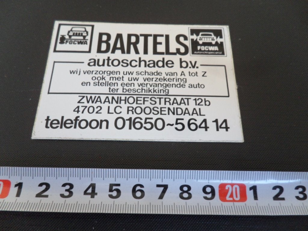 sticker Roosendaal BARTELS autoschade bv  FOCWA, Ophalen, Zo goed als nieuw