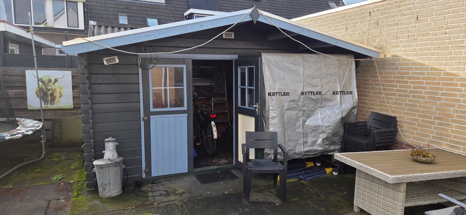 Robuuste schuur (4x3m) met luifel en hardhouten balken, Ophalen, Gebruikt, 250 tot 500 cm, Schuur