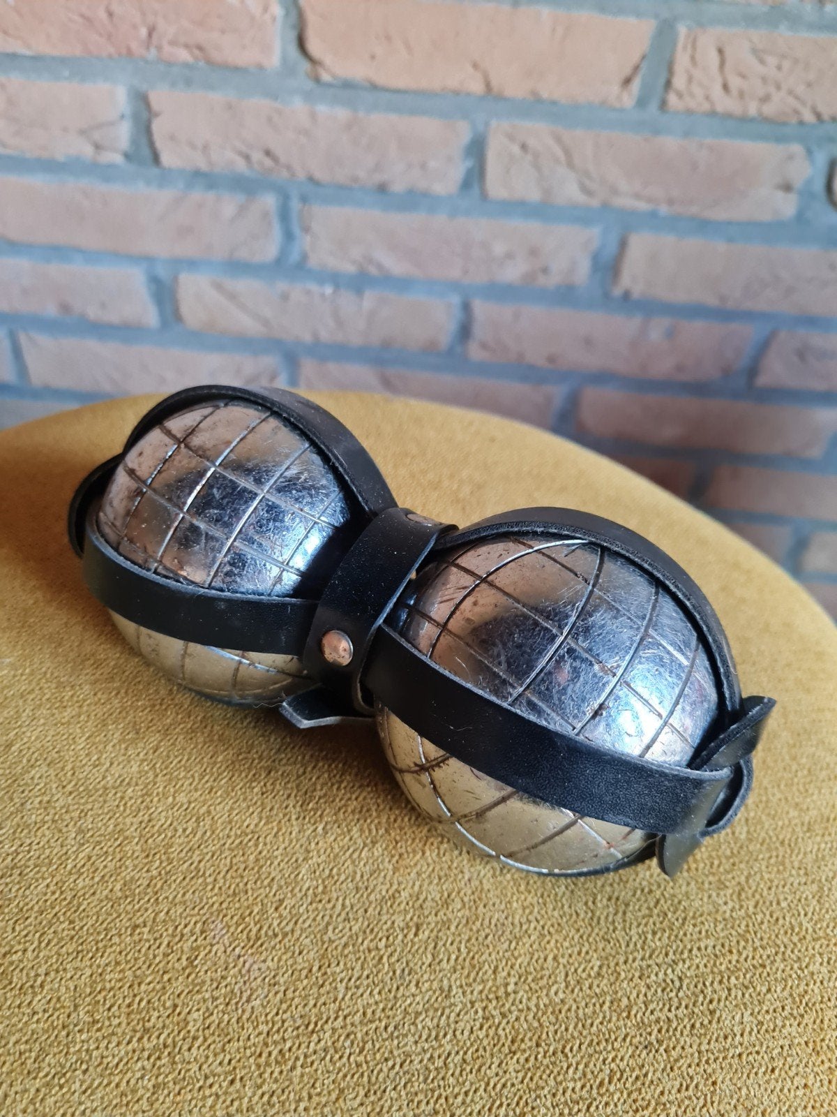 Vintage Petanque Ballen in Leren Houder, Ophalen, Gebruikt