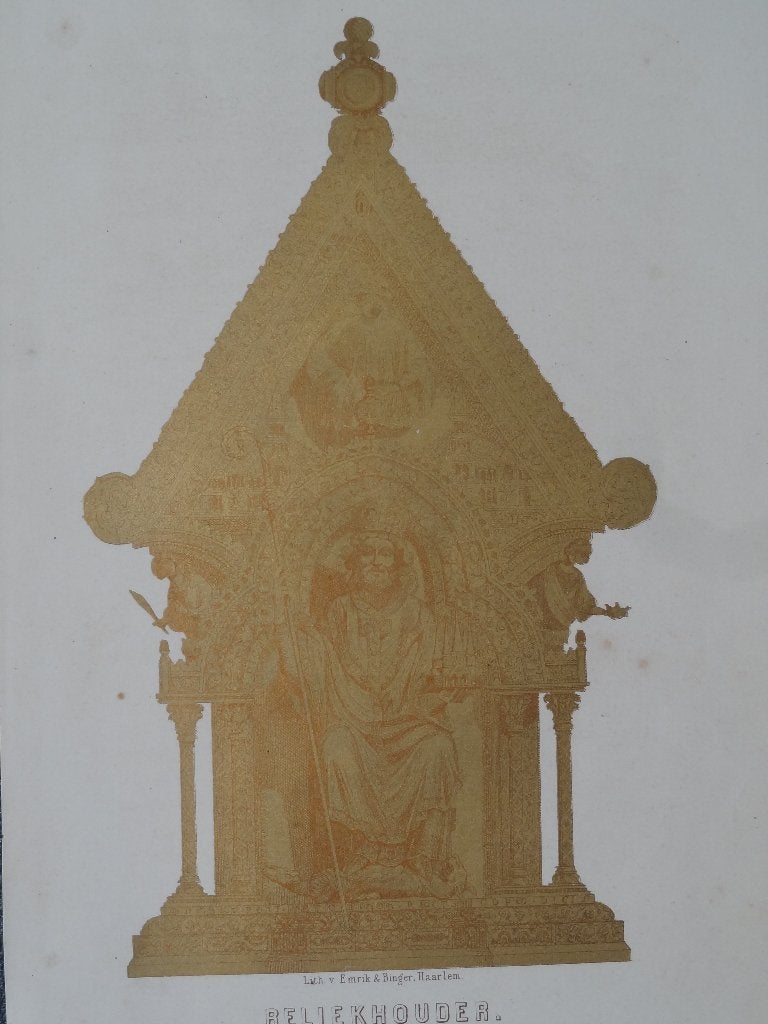 litho gouden reliekhouder 14e eeuw, Emrik en Binger, Origineel, Ophalen of Verzenden, Overige onderwerpen, Lithografie