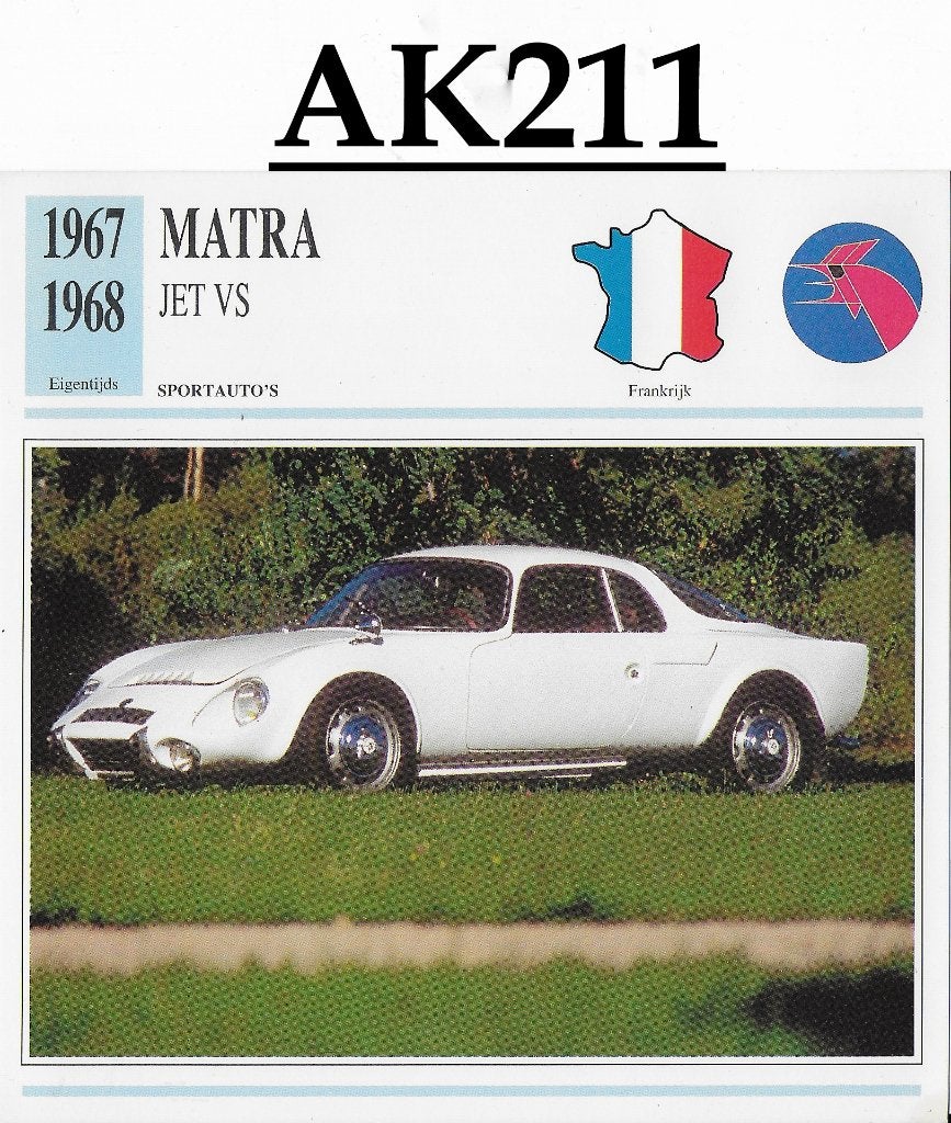 Ak211 autokaart matra jet vs ( 1967 - 1968 ), Ophalen of Verzenden, Zo goed als nieuw, Auto's