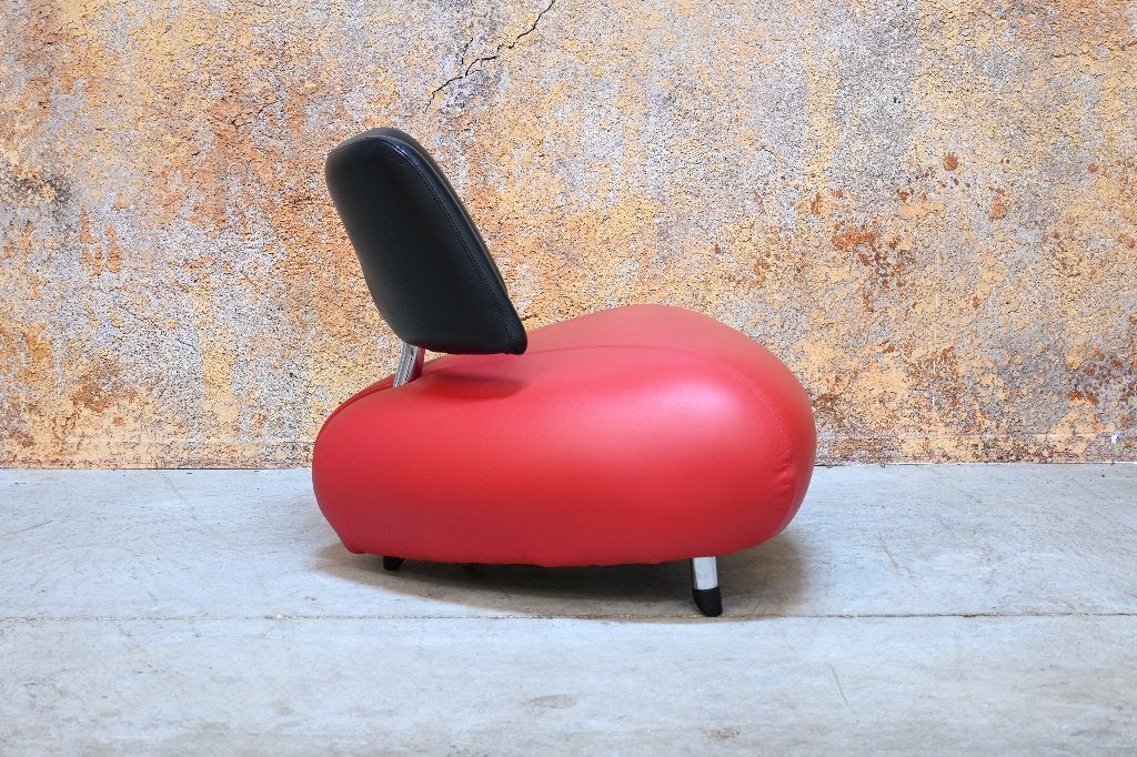 ZGANieuw rood/zwarte leren Leolux Pallone design fauteuil, Leolux, Leolux, 75 tot 100 cm, Ophalen of Verzenden