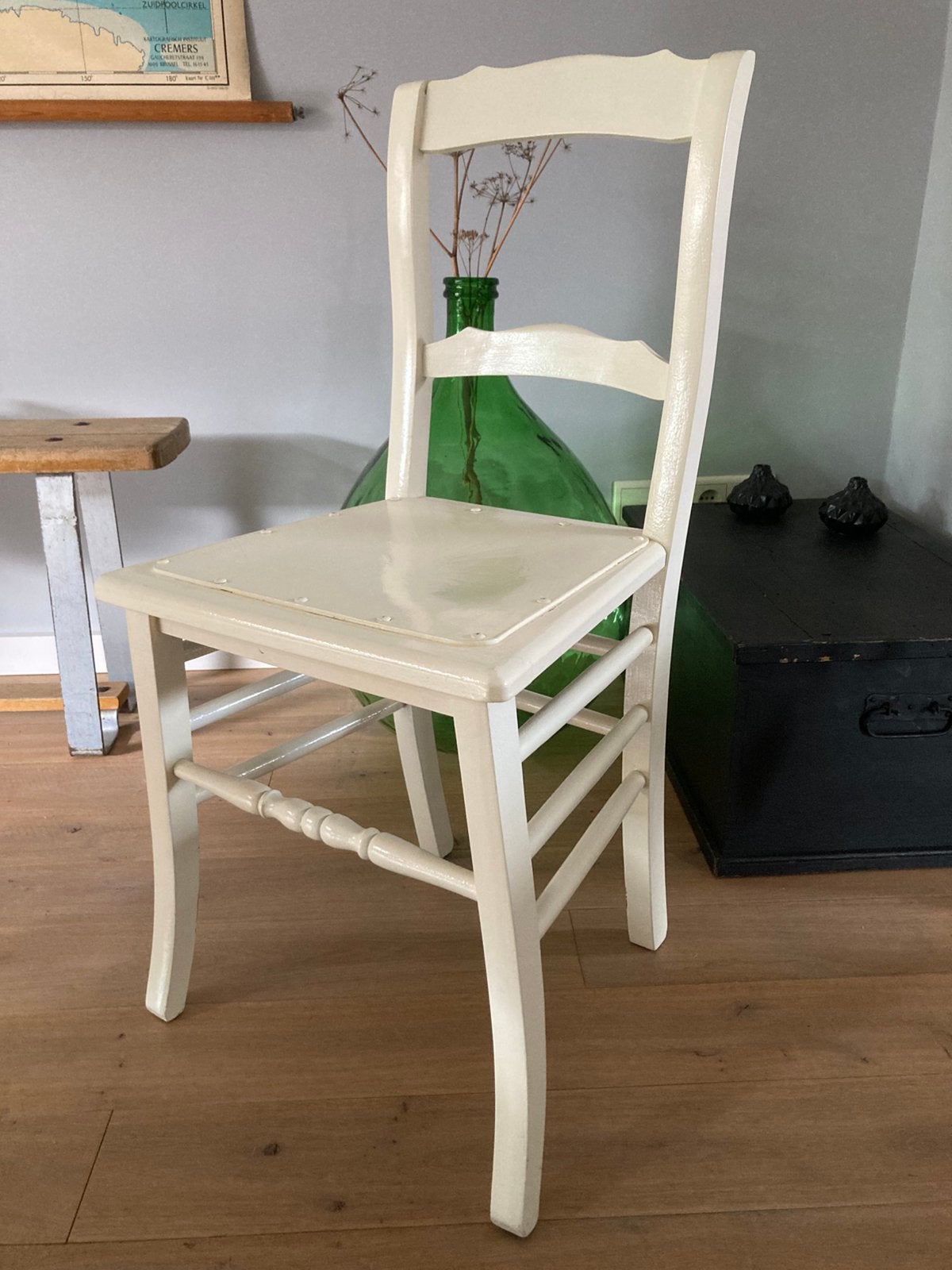 Houten stoel landelijk wit, Huis en Inrichting, Stoelen, Ophalen, Gebruikt, Wit, Eén
