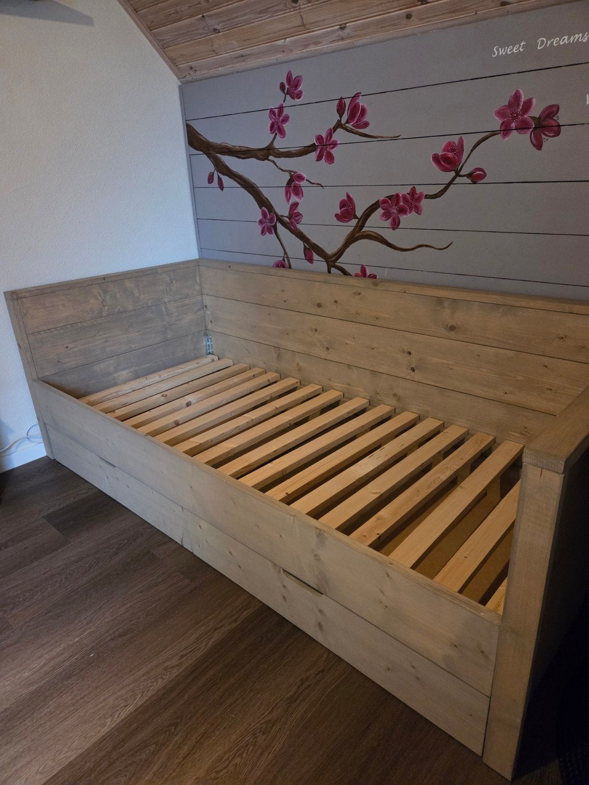 steigerhouten 1 persoons bed., Ophalen, Gebruikt, 90 cm, Eenpersoons