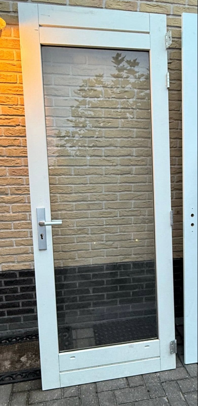 Witte buitendeur met groot glazen paneel., Ophalen, Gebruikt, 80 tot 100 cm, 215 cm of meer