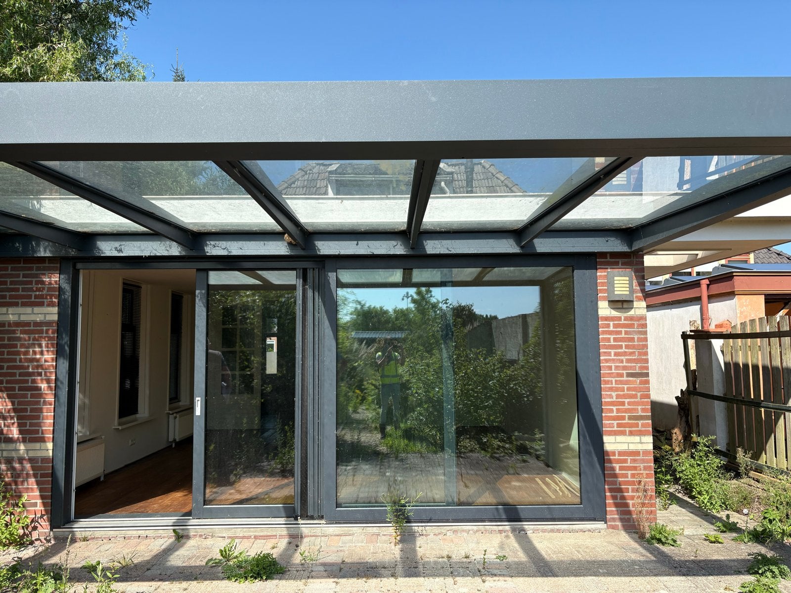 Moderne Palazzoveranda met glazen dak en schuifdeuren, Tuin en Terras, Ophalen, Gebruikt, Veranda