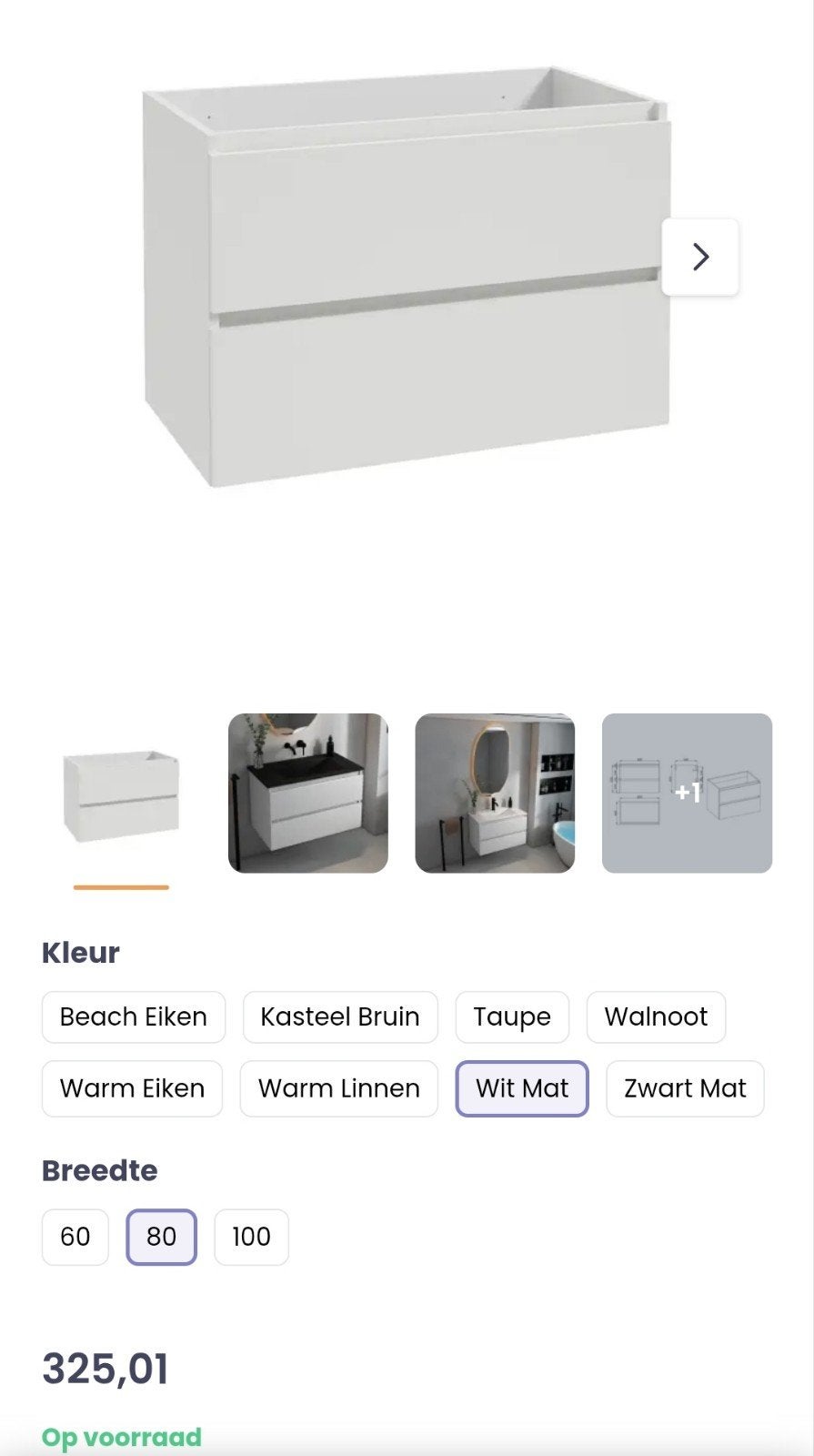 Witte wastafelonderkast 80 cm breed met twee lades, Huis en Inrichting, Nieuw, Minder dan 100 cm, Wastafelkast, 25 tot 50 cm