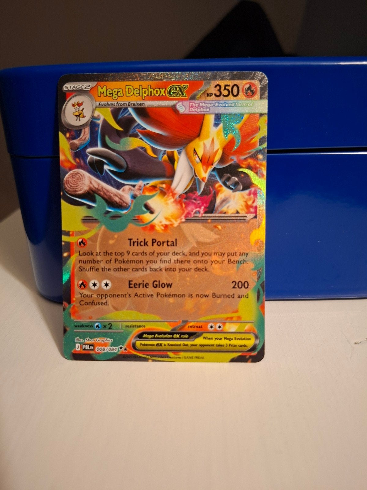 Mega Delphox EX Pokémon Kaart - Zeldzaam en Glanzend, Ophalen of Verzenden, Nieuw, Losse kaart, Foil