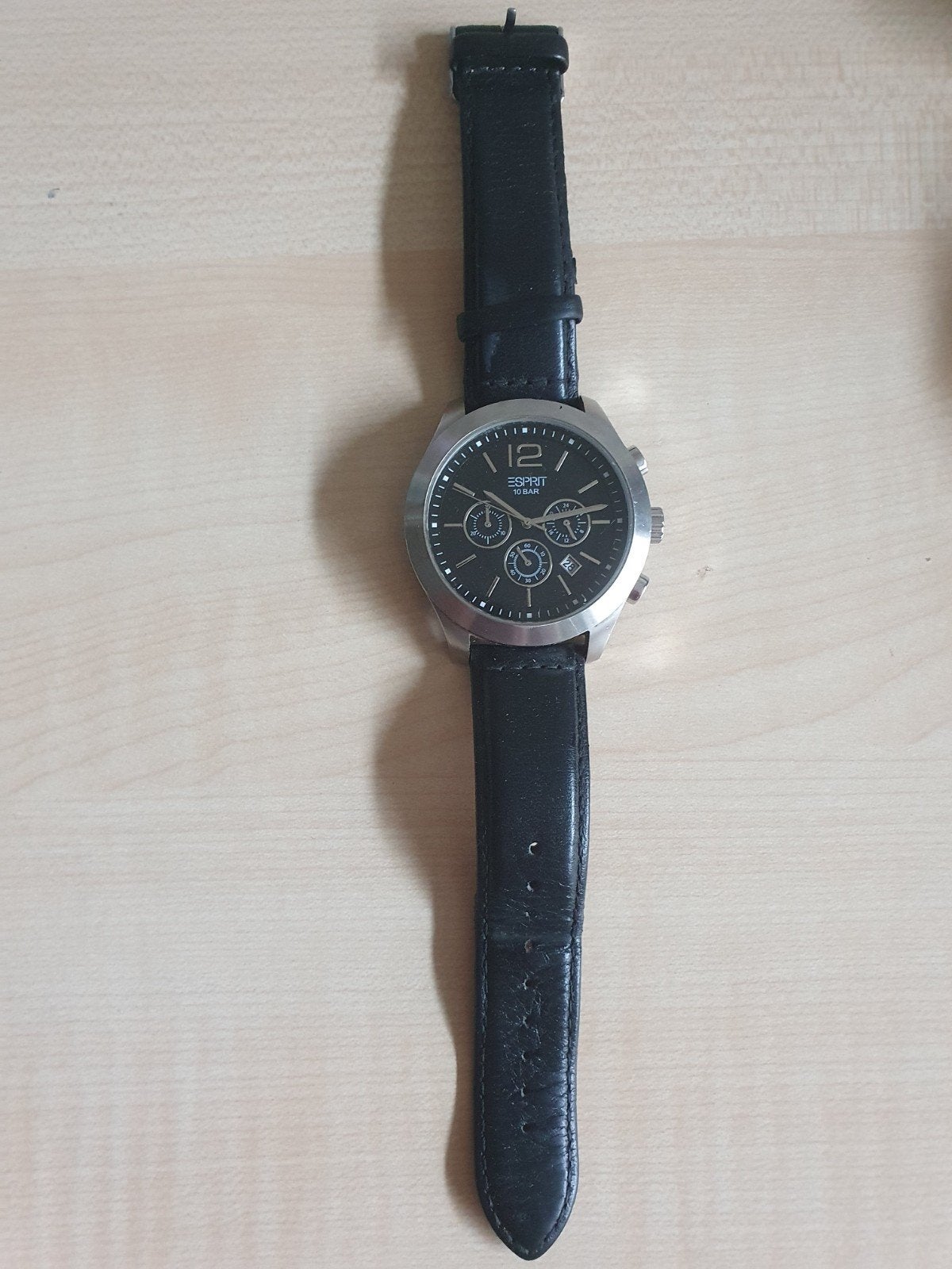 Esprit Herenhorloge met Zwarte Wijzerplaat en Leren Band, Overige merken, Staal, Polshorloge, Ophalen of Verzenden