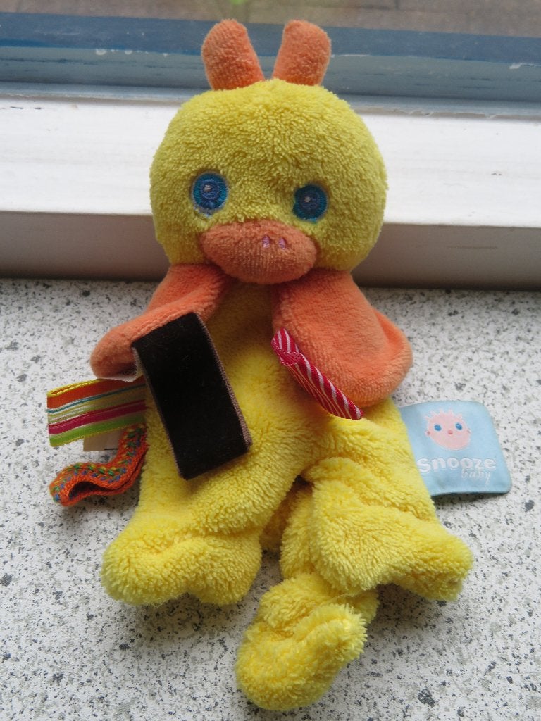 Speenknuffel Eend eendje FLO merk Snooze Baby, Geel, Ophalen of Verzenden, Zo goed als nieuw, Wasbaar