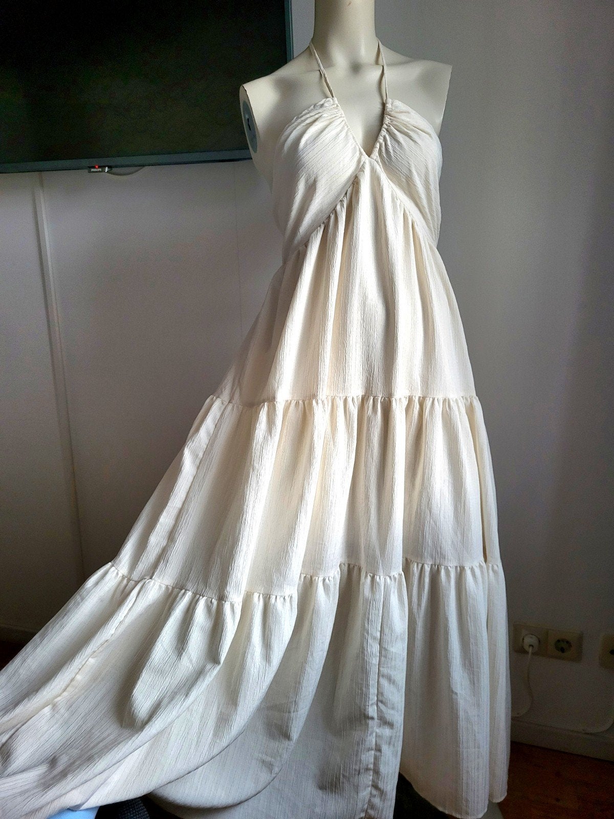 Boho Ibiza Maxi-Jurk Halternek Perfect voor zomer!, Wit, Nieuw, Ophalen of Verzenden, Maat 36 (S)