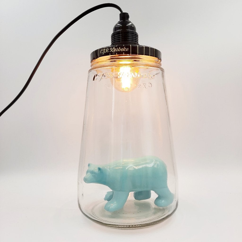 Kesbekelamp Kinderkamerlamp met Hond, IJsbeer, Vos, Kat, Nieuw, Glas, Vintage retro stoer industrieel kinderkamer, E27 (groot)