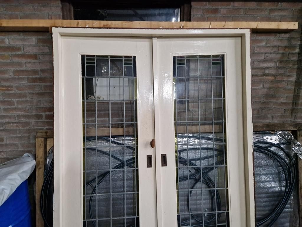Authentieke Dubbele binnendeur jaren 30 met glas-in-lood, Doe-het-zelf en Verbouw, Deuren en Horren, Gebruikt, Niet van toepassing