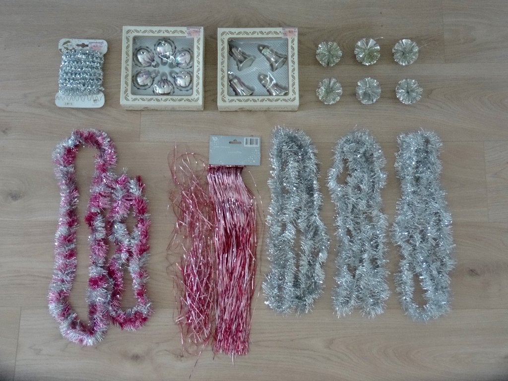 Zilver-roze kerstdecoratie, kerstballen, klokjes, guirlandes, Ophalen of Verzenden