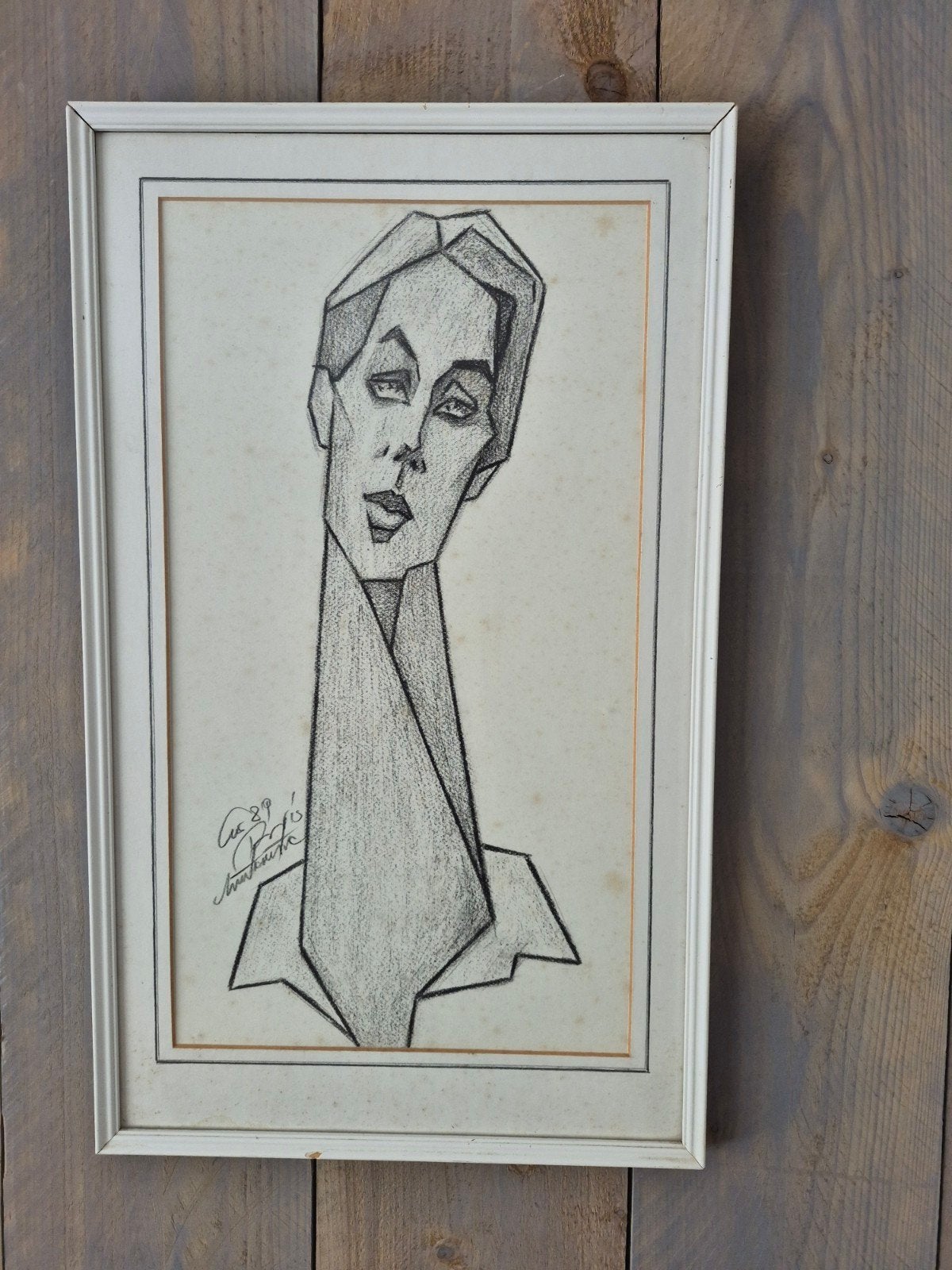 Gesigneerde kubistische tekening van Stevan Malenic., Ophalen of Verzenden, Tekening, Potloodtekening, Ingelijst