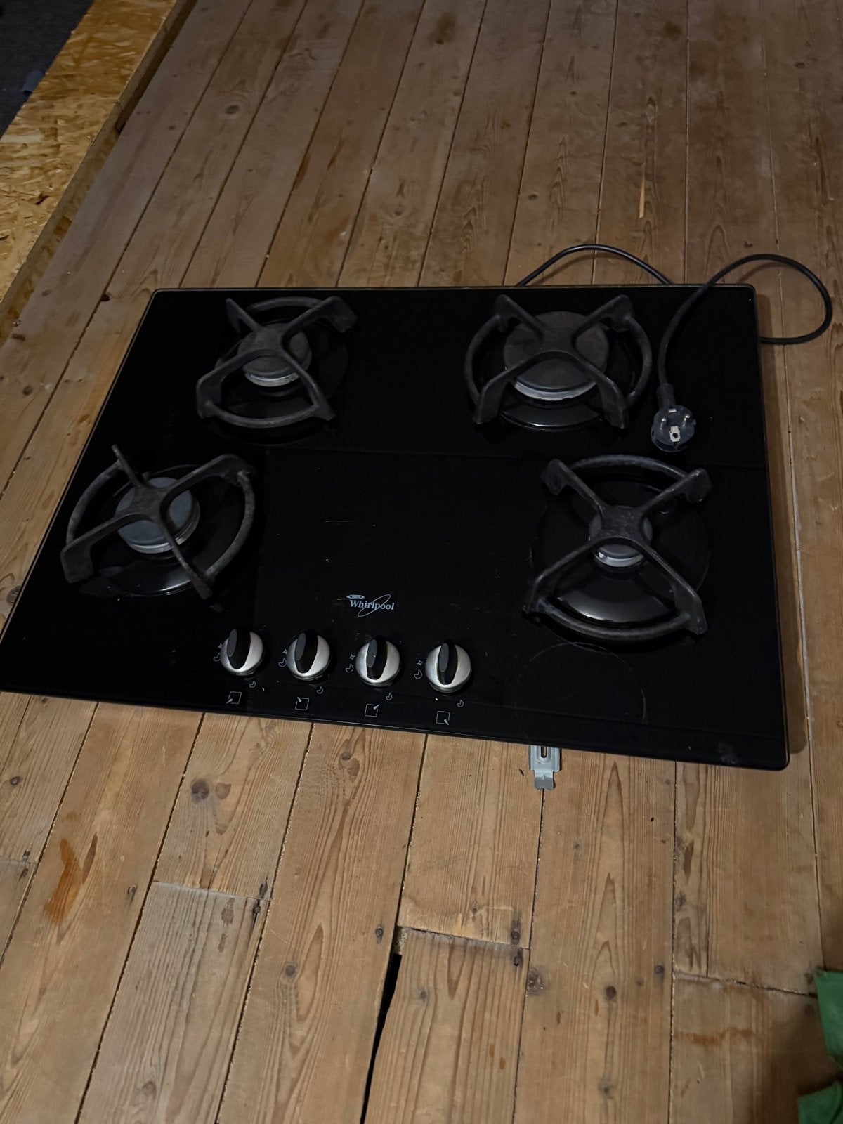 Whirlpool 4-pits gaskookplaat - Zwart glas, Gebruikt, Inbouw, Gas, 4 kookzones