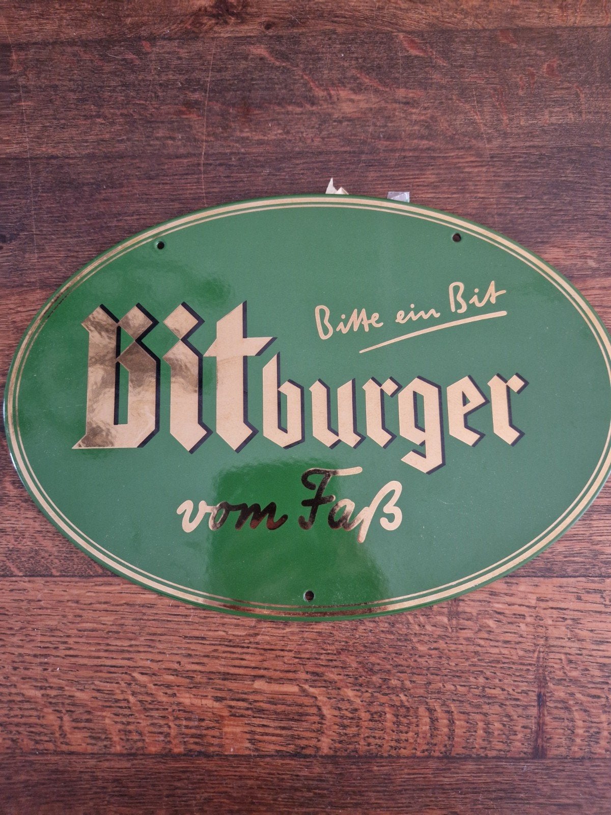 Emailen reclamebord Bitburger vintage, Verzamelen, Ophalen of Verzenden, Gebruikt, Reclamebord, Plaat of Schild, Overige merken