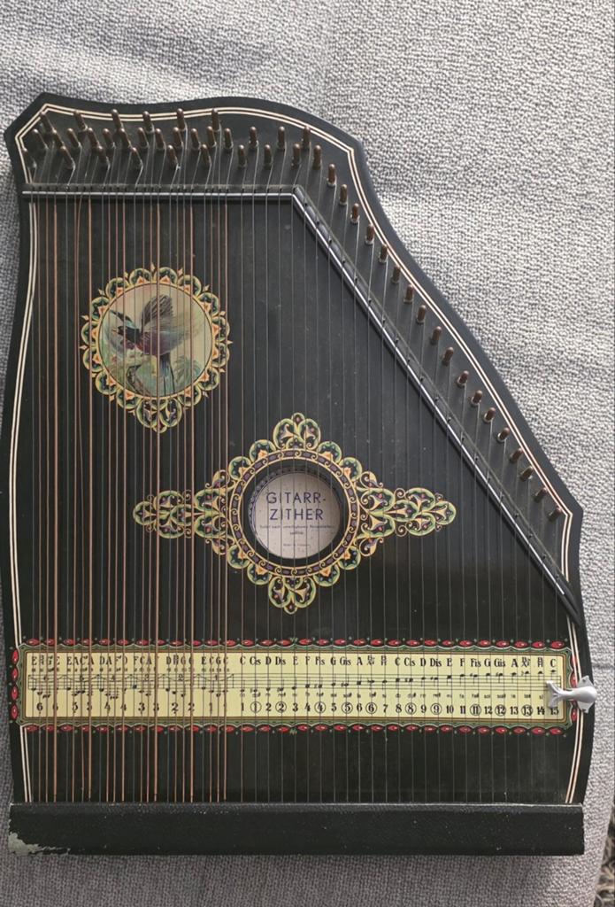 Vintage Gitaarzither met bladmuziek en accessoires, Ophalen, Gebruikt, Citer