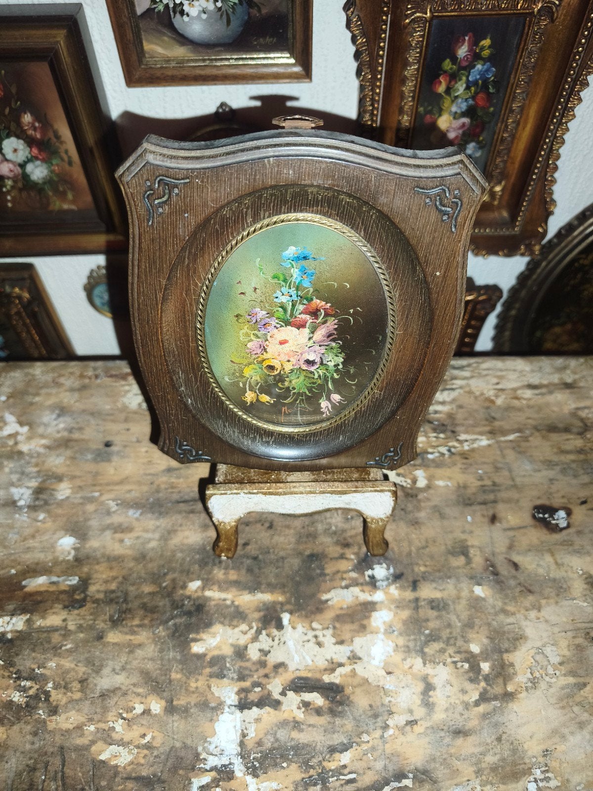 oud schilderijtje schilderij lijst stilleven bloemen R9, Antiek en Kunst, Ophalen of Verzenden