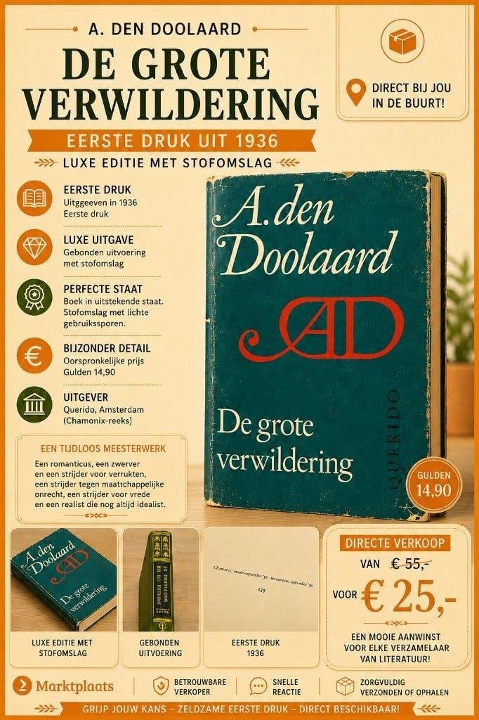 A. den Doolaard | De Grote Verwildering |1936 | Roman, Boeken, Gelezen, Ophalen of Verzenden, Nederland, A. den Doolaard
