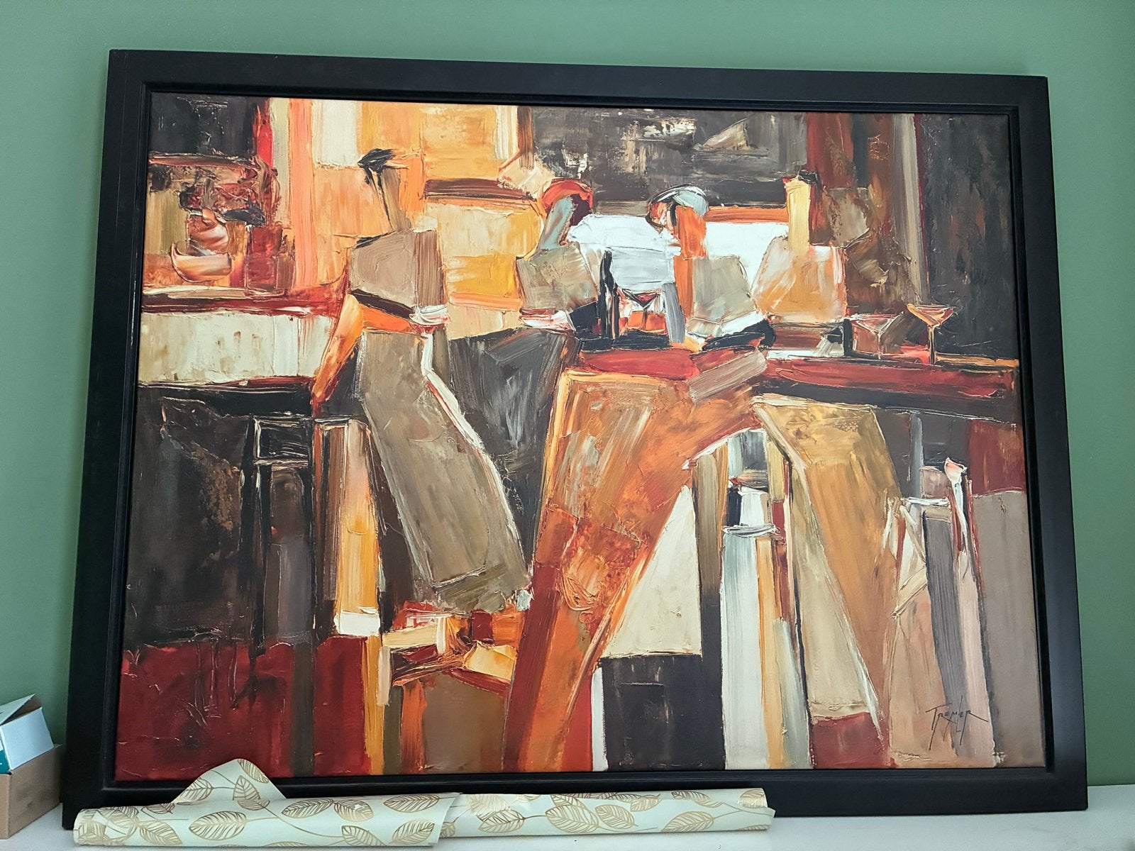Abstract Schilderij met Warme Tinten en Zwarte Lijst, Ophalen