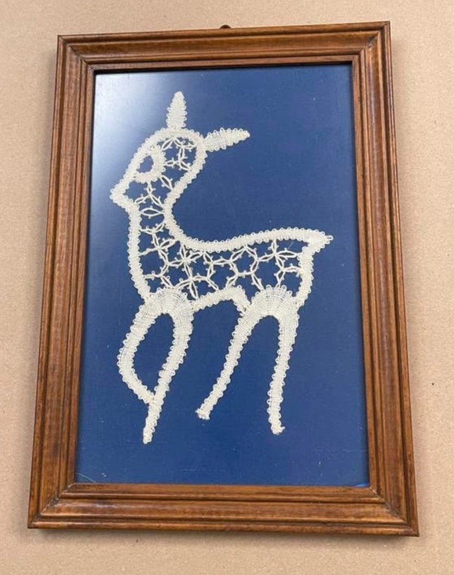 Prachtig Vintage Kloskant Kunstwerk 'Bambi' – Handgemaakt, Ophalen of Verzenden