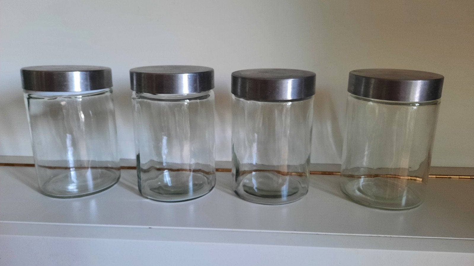 Set van 4 glazen voorraadpotten met metalen deksel, Ophalen of Verzenden