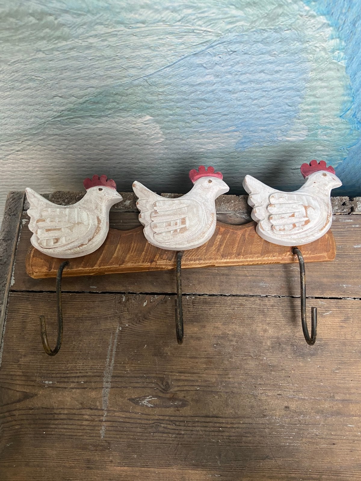 Leuk vintage ‘90 kapstokje/rekje met houten kippen, Huis en Inrichting, Woonaccessoires | Kapstokken, Wandkapstok, Ophalen of Verzenden