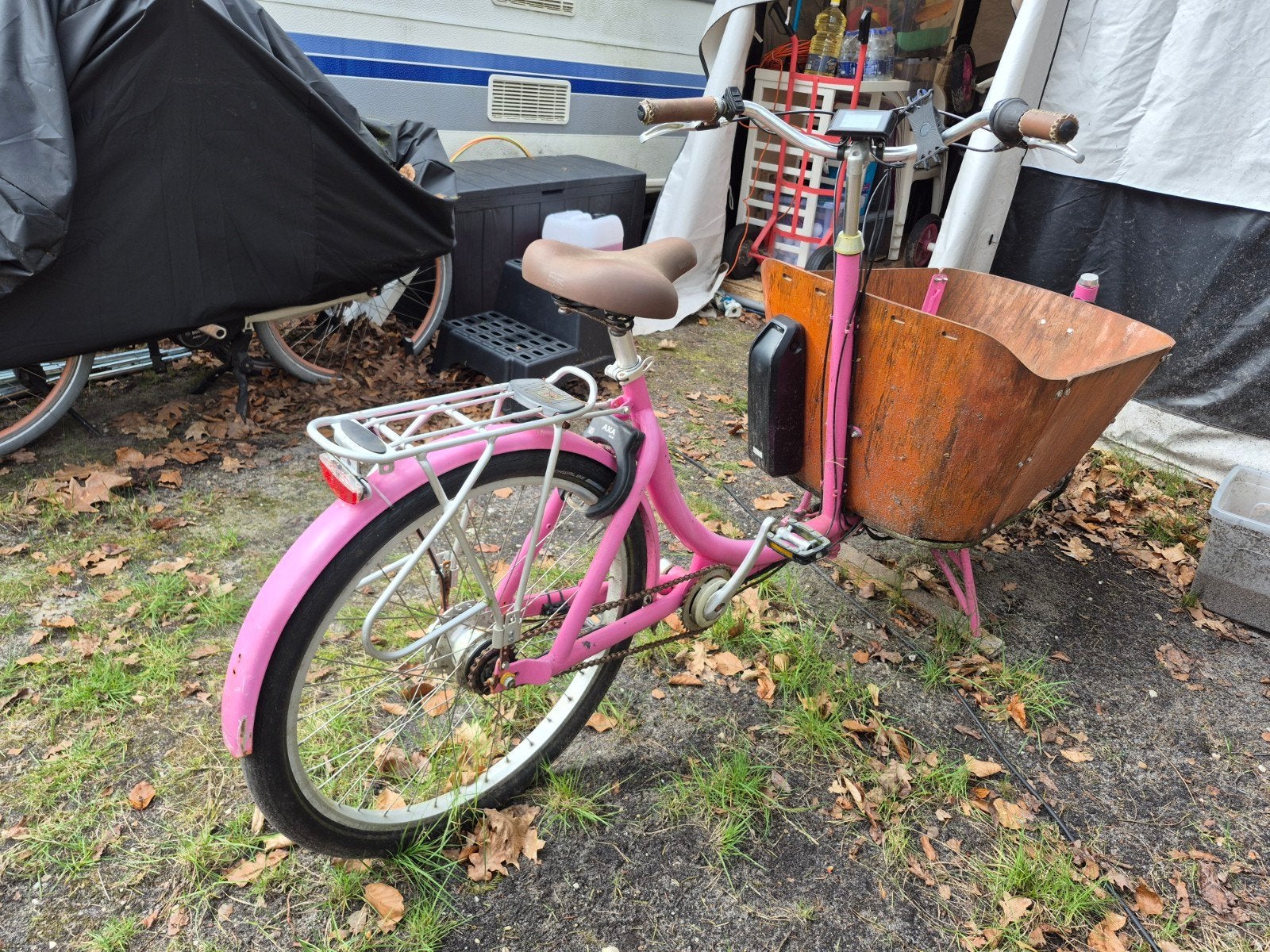 Roze elektrische bakfiets, voor de handige harry, Fietsen en Brommers, Fietsen | Bakfietsen, Gebruikt, Overige merken, 2 kinderen
