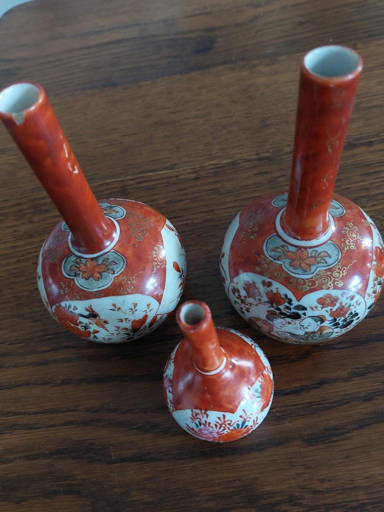 Set van 3 antieke Japanse Imari (Kutani) vazen, Ophalen of Verzenden