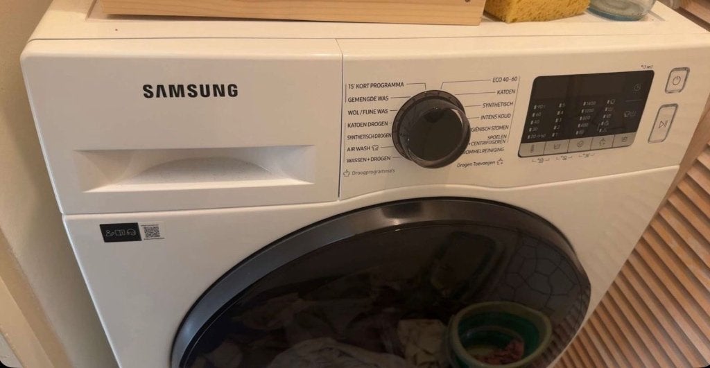 Samsung WD80TA049BE Wasmachine + Droger 8/5 kg EcoBubble, Ophalen, Bovenlader, Zo goed als nieuw, Kort programma