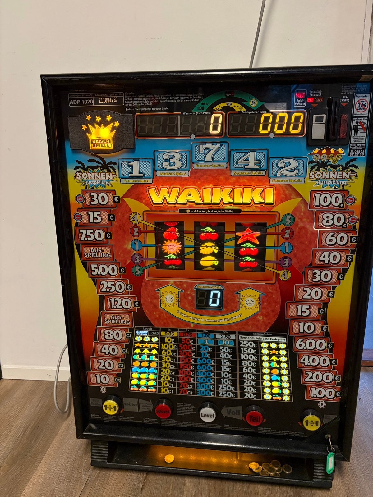Waikiki gokkast - Klassieke speelautomaat, Verzamelen, Euro, Ophalen of Verzenden, Gebruikt, Met sleutels