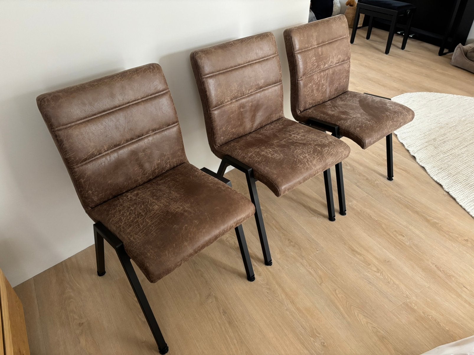 6 mooie stevige bruine leren eetkamerstoelen, Ophalen, Bruin, Leer, Zo goed als nieuw