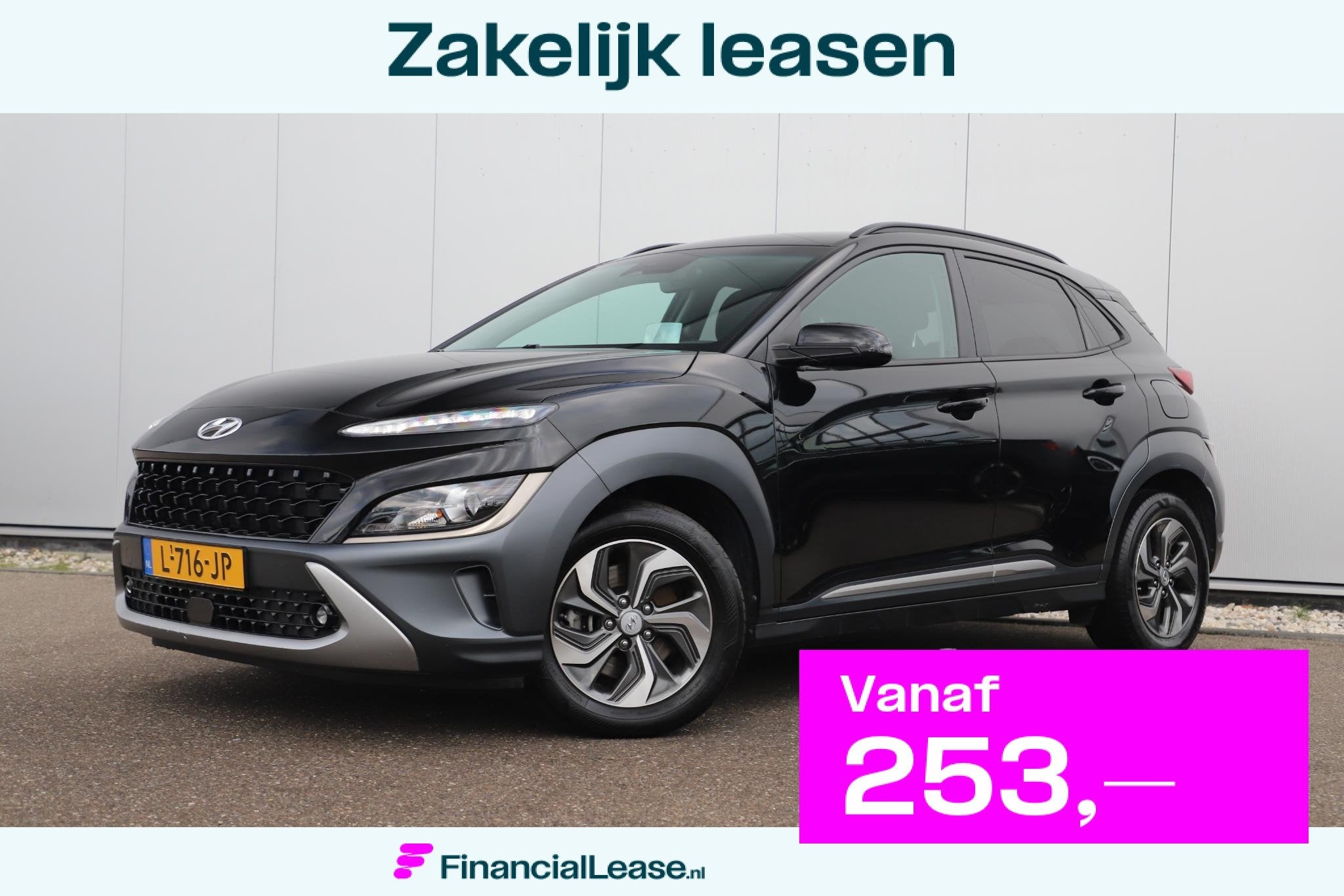 Hyundai Kona 1.6 GDI HEV Fashion Automaat Hoge Instap Naviga, Stof, Gebruikt, Euro 6, Zwart