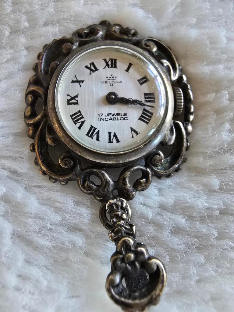 Antiek zilveren Velona Zakhorloge - 17 Jewels Incabloc, Overige merken, Zakhorloge, 1930 tot 1960, Ophalen of Verzenden
