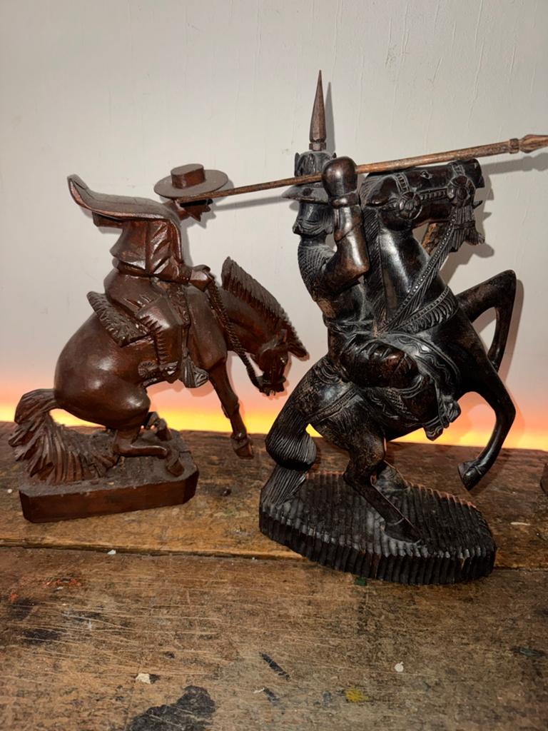 2 fraai gestoken vintage houten beelden , man te paard, Antiek en Kunst, Kunst | Beelden en Houtsnijwerken, Ophalen of Verzenden