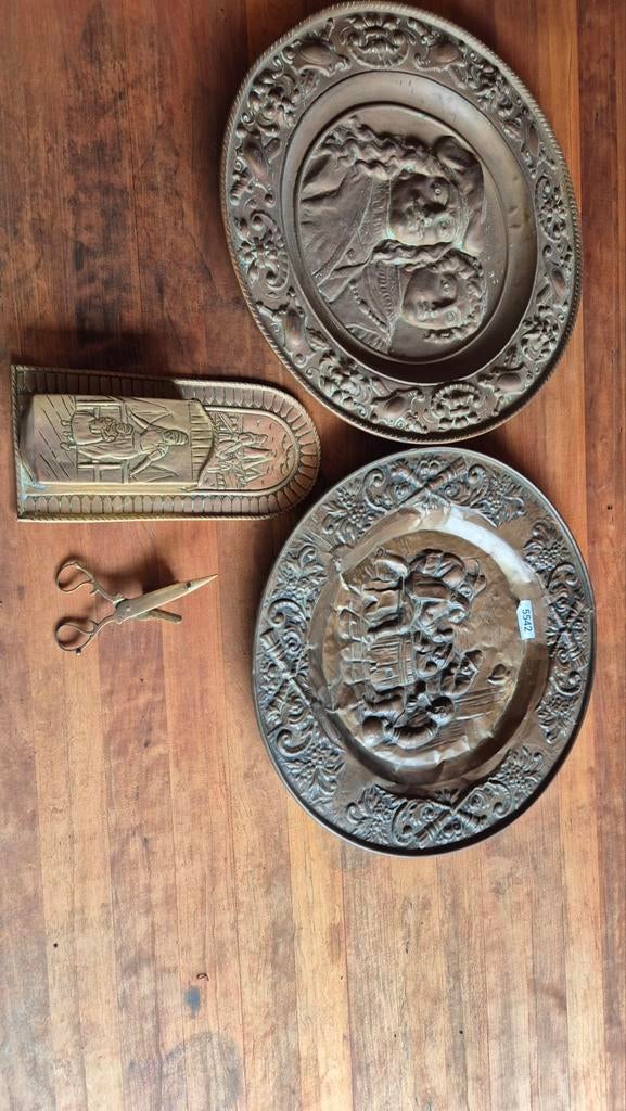 Prachtige Set van 4 Vintage Messing Decoraties (Wandborden,, Antiek en Kunst, Antiek | Goud en Zilver, Ophalen of Verzenden