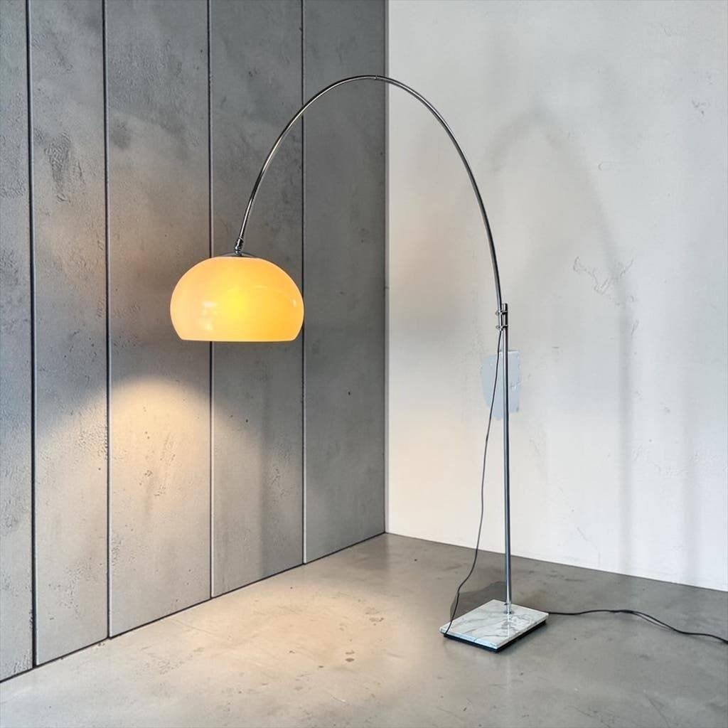 Vintage chromen booglamp / staanlamp met stenen voet, Ophalen, Gebruikt, 150 tot 200 cm