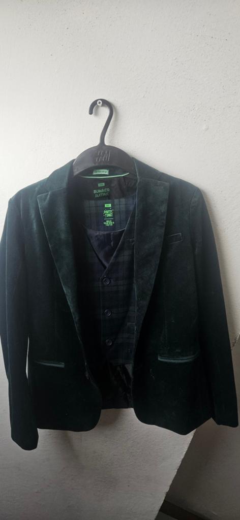 WE Party Time groen fluwelen blazer en geruit gilet, Ophalen of Verzenden, Zo goed als nieuw, H&M, Jongen